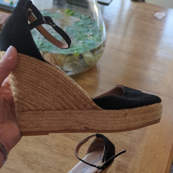 Black and Tan Espadrille Wedges with Ankle Straps - Picture 11 of 15